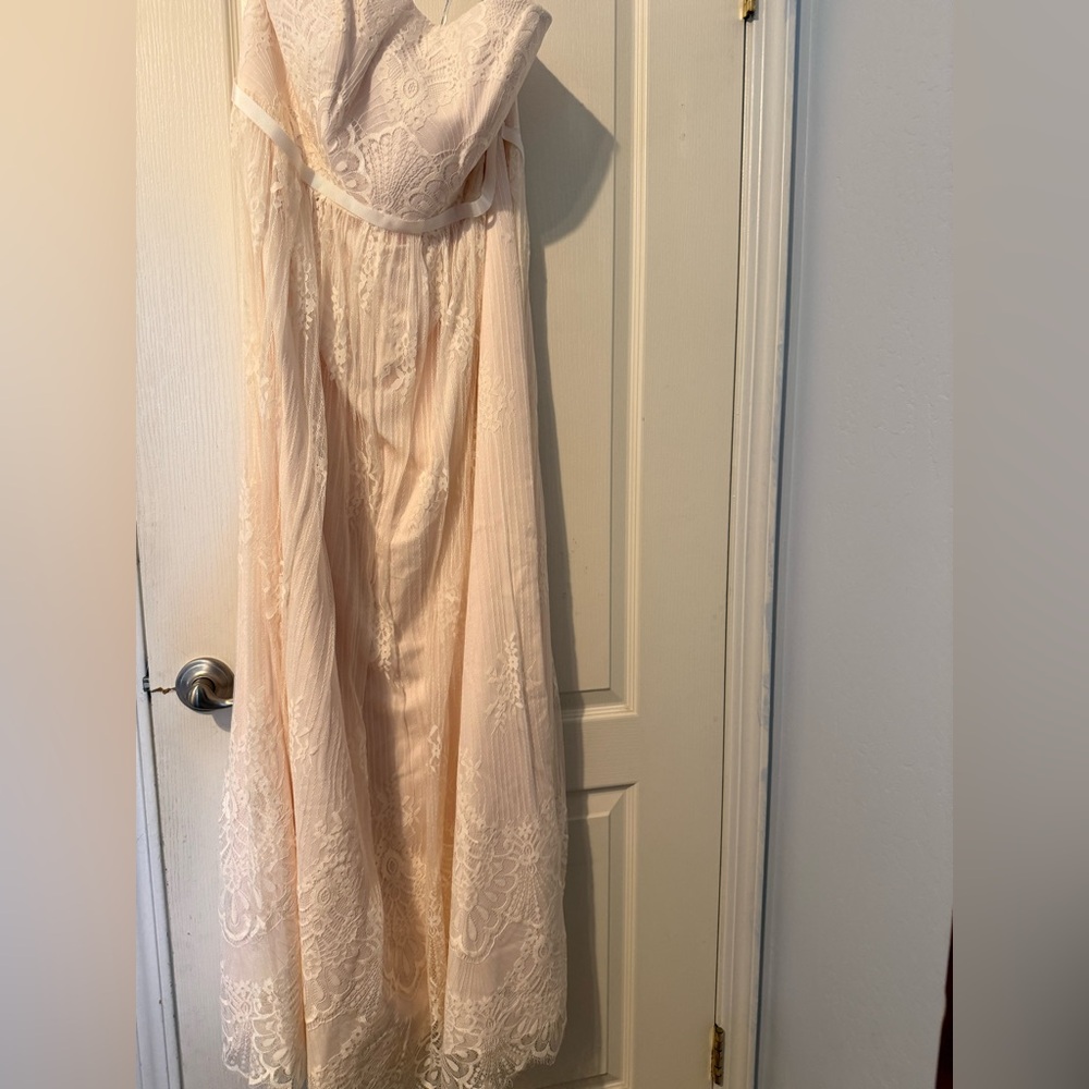 Strapless Lace Light Pink/off White Wedding Dress - Picture 8 of 9